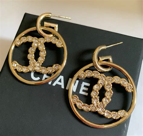 chanel gold hoops|chanel hoop earrings price.